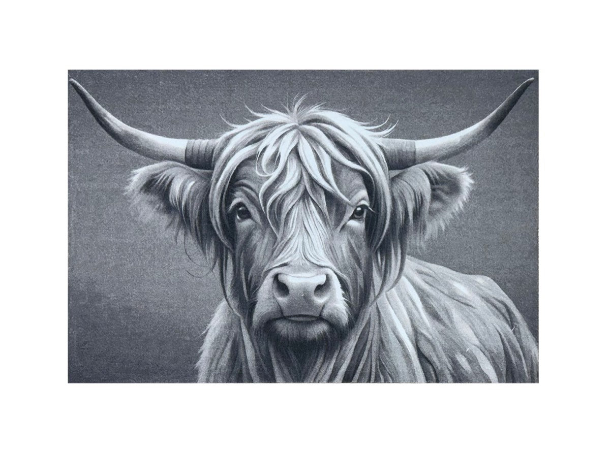 Knightsbridge Highland Cow Grey Doormat
