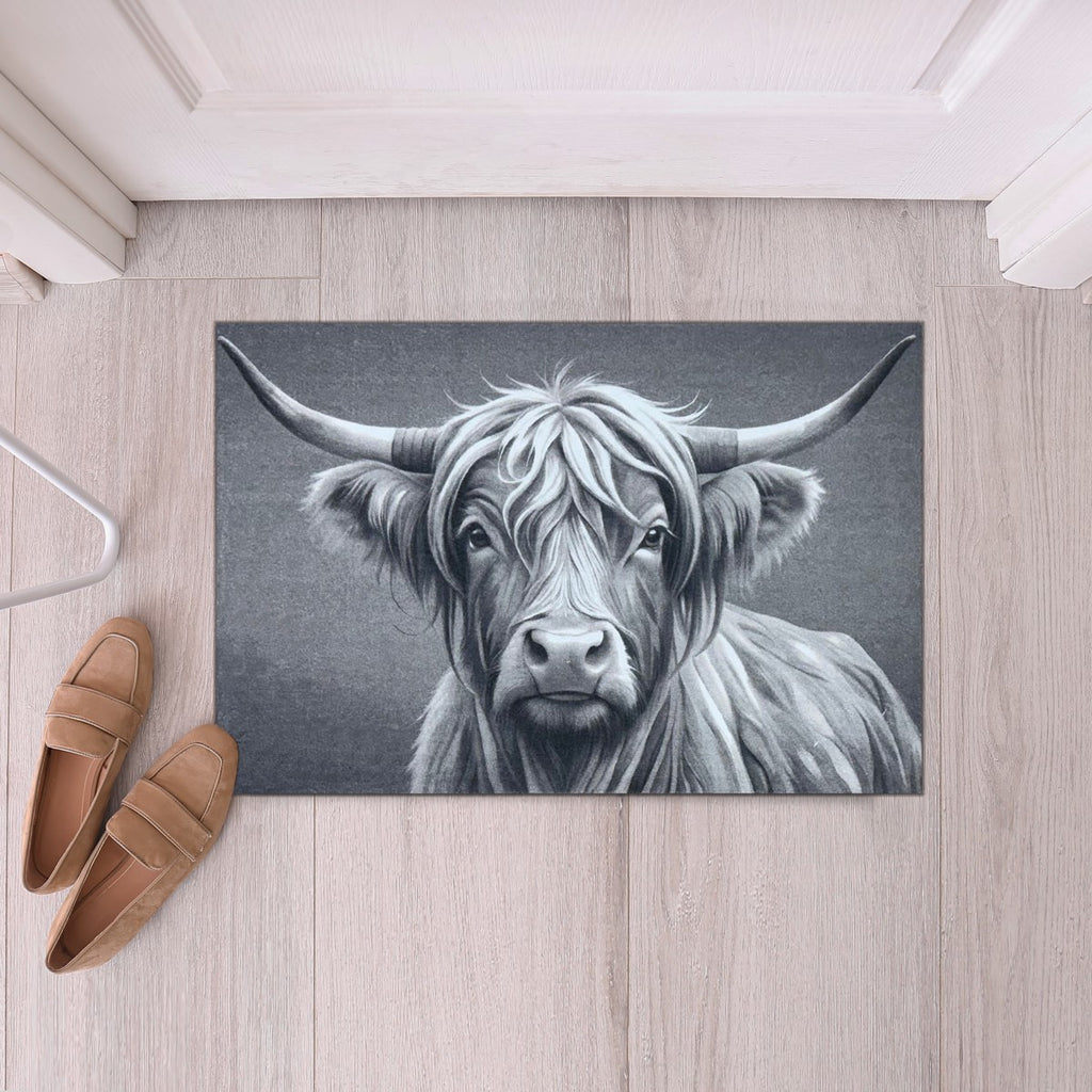 Knightsbridge Highland Cow Grey Doormat