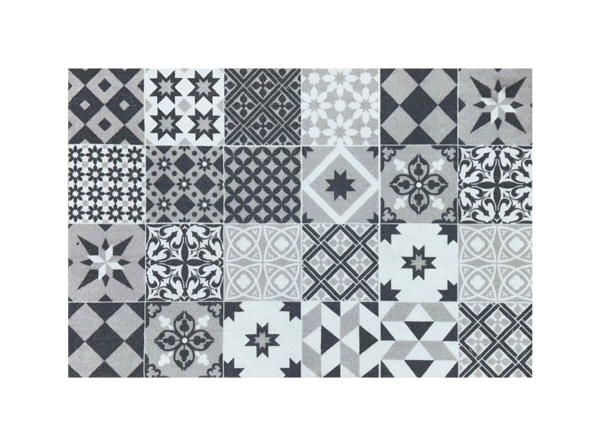 Knightsbridge Victorian Tile Black Doormat