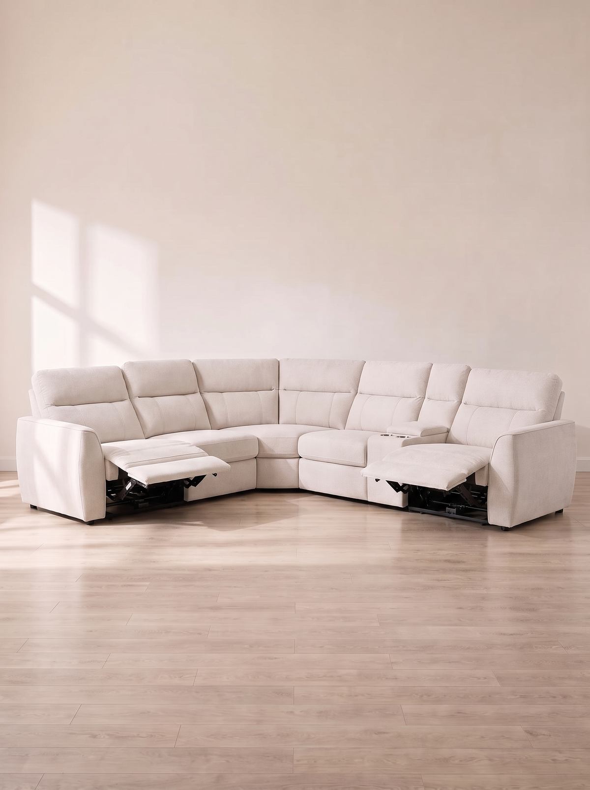 Marlow Corner Power Recliner Suite – fully reclined with footrest raised