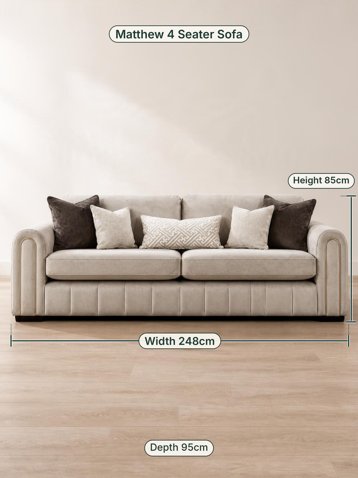Matthew 4 Seater Sofa dimensions: width 248cm, height 85cm, depth 95cm