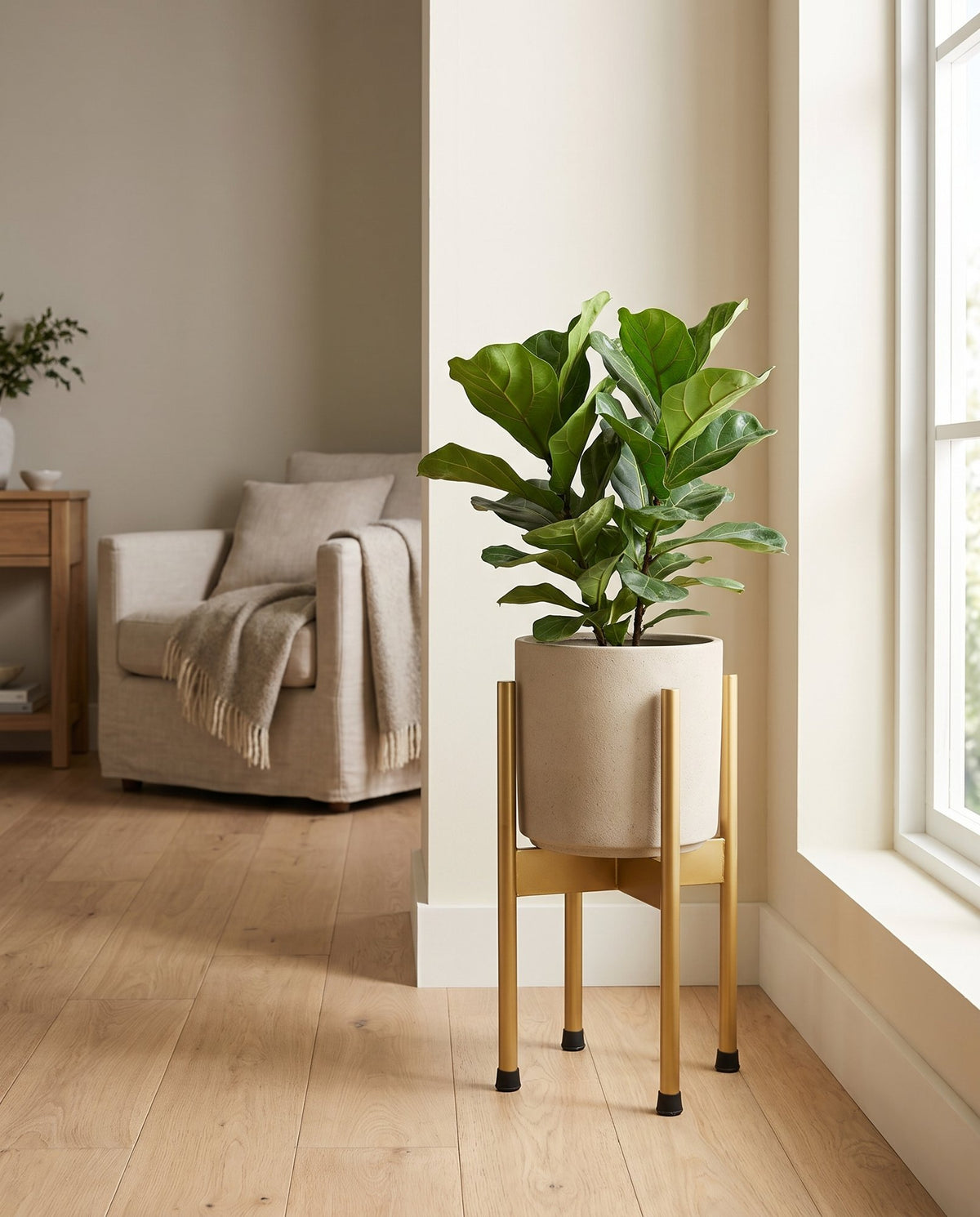 Medium Gold Planter Stand (Planter not included) 38.5cm x 18cm styled in a room