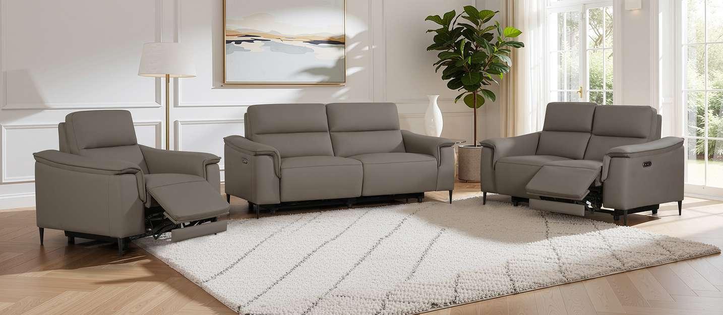Naples top-grain leather power recliner suite in Truffle