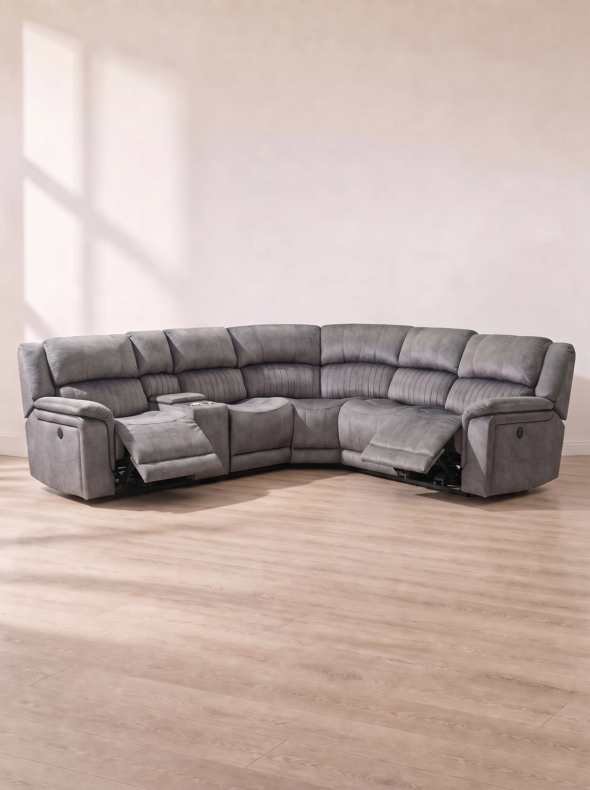 Onyx Corner Modular Recliner Suite – fully reclined with footrest raised