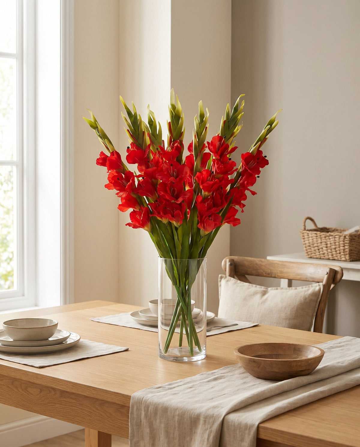 Pack of 6 x 115cm Artificial Orange Gladioli Stem styled in a room