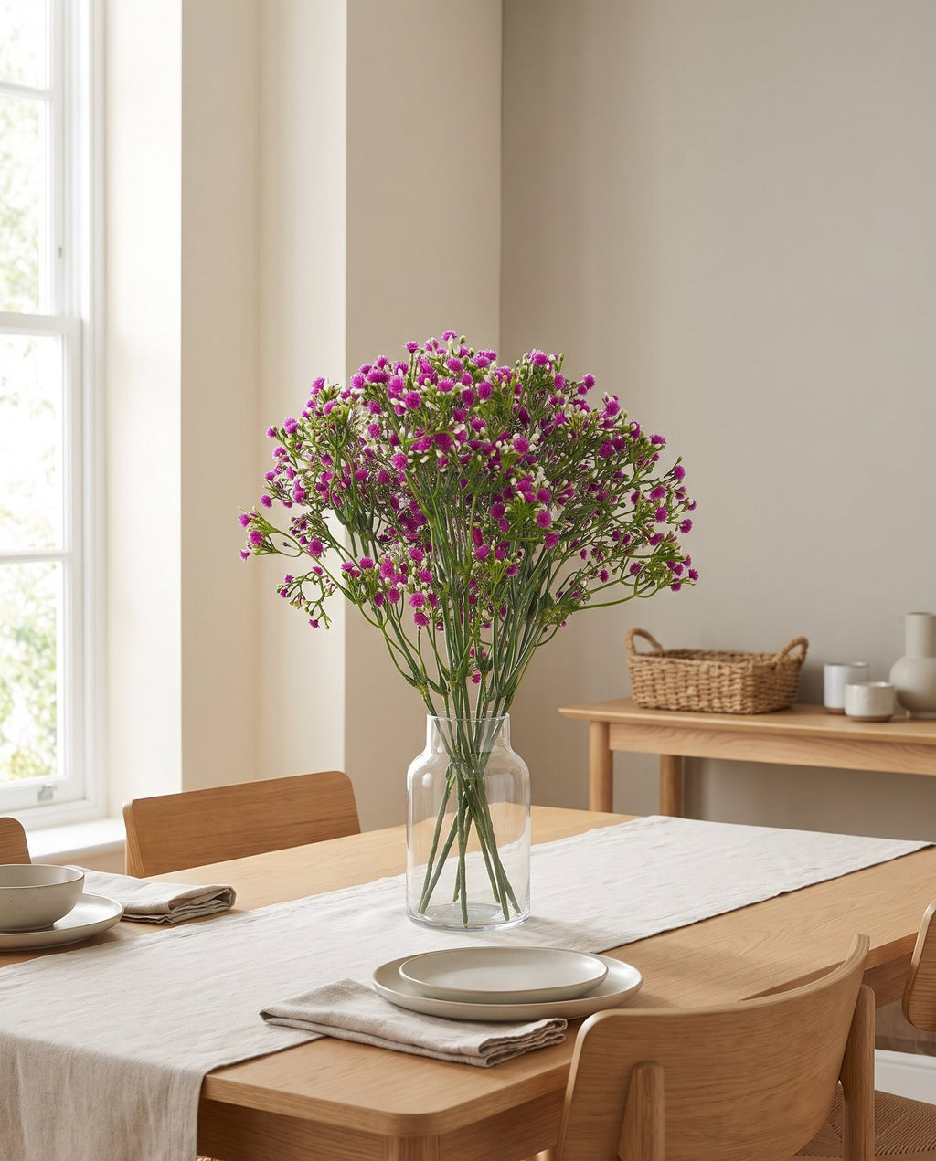 Pack of 6 x 55cm Gypsophila Pink Stem styled in a room