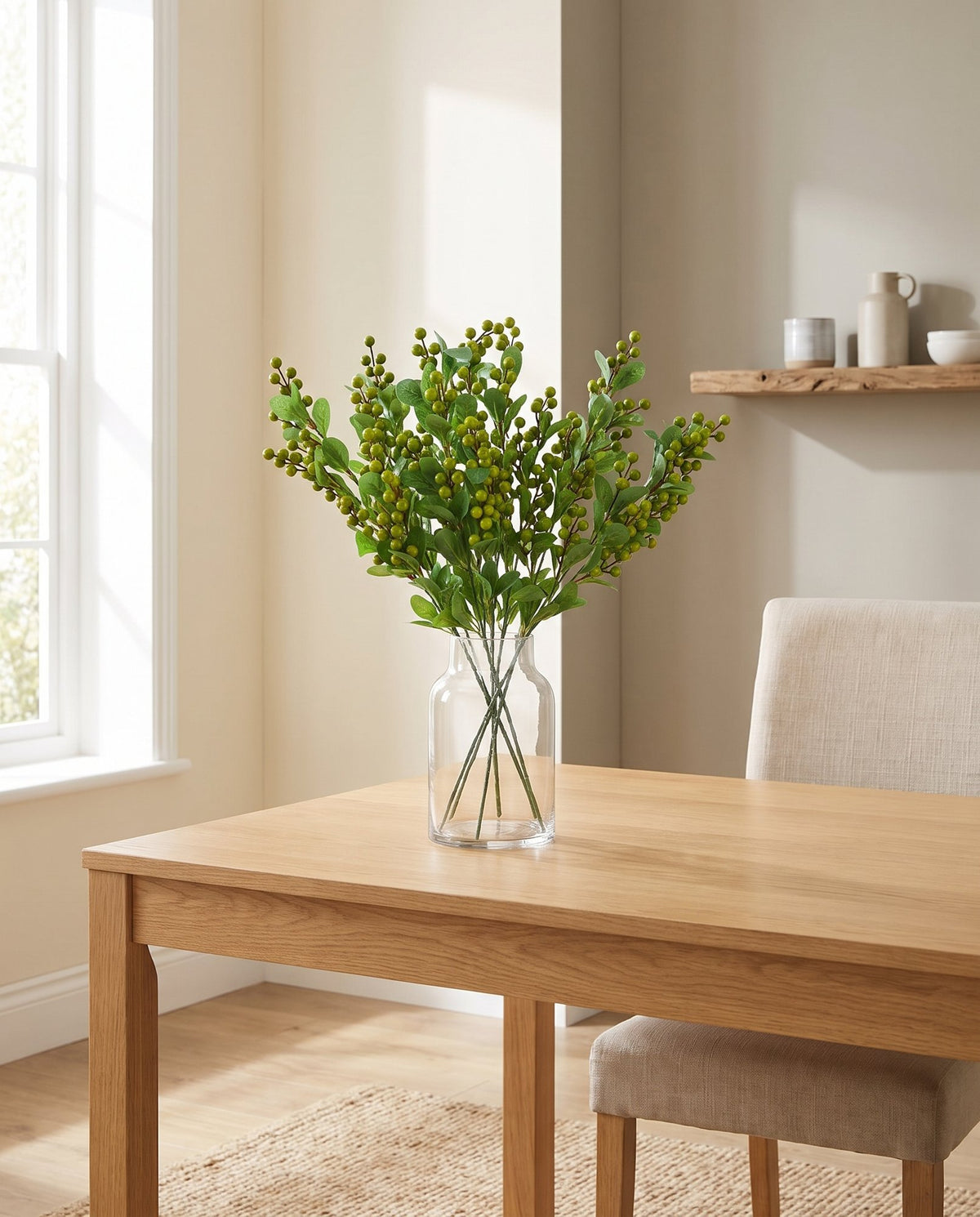 Pack of 6 x 70cm Artificial Green Berry Spray styled in a room