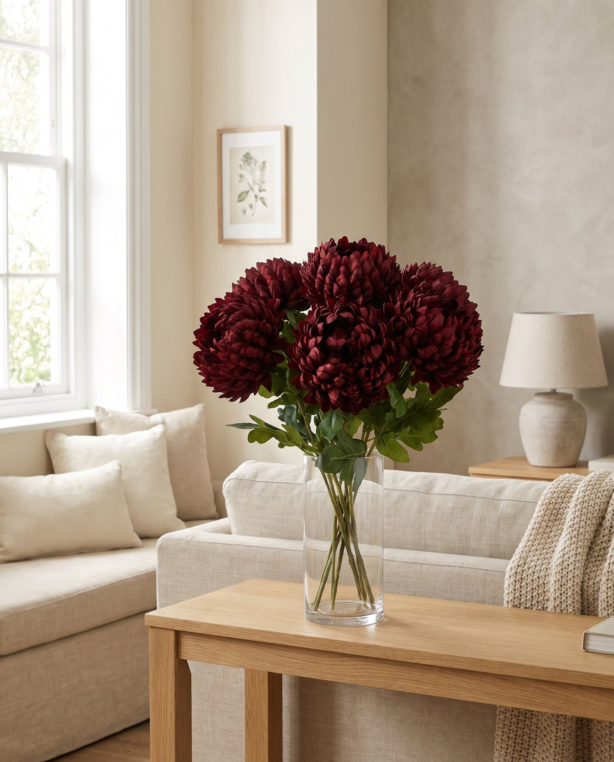 Pack of 6 x 75cm Extra Large Reflex Chrysanthemum - Red styled in a room