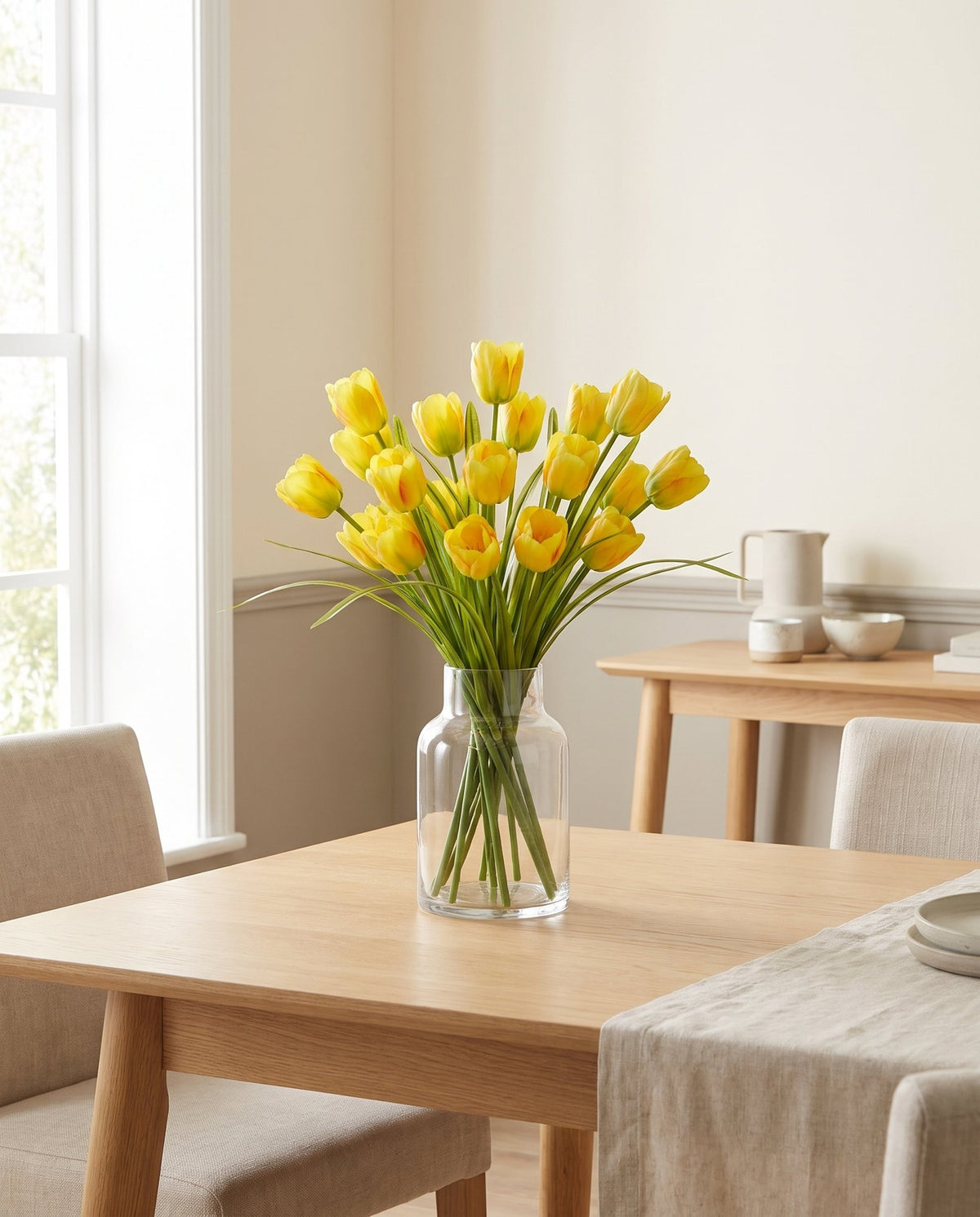 Pack of 6 x 80cm Artificial Tulip Yellow Stem styled in a room