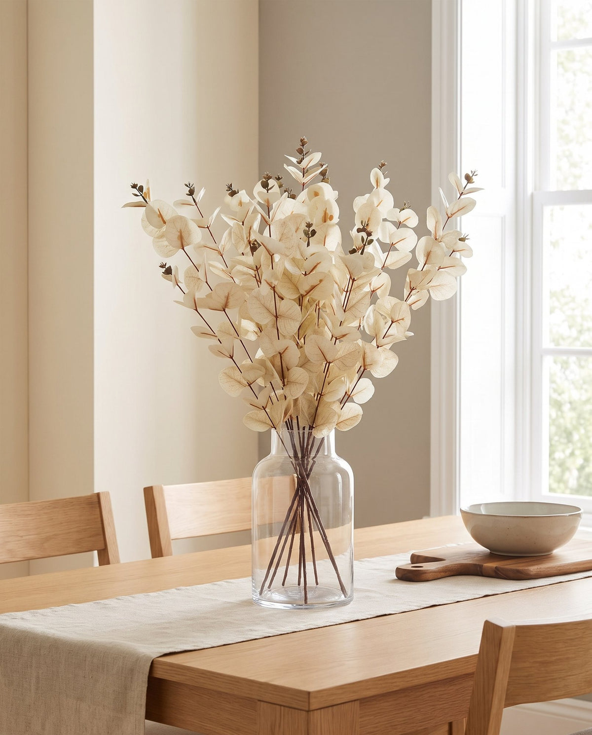 Pack of 6 x 80cm White Eucalyptus Foliage Stem styled in a room