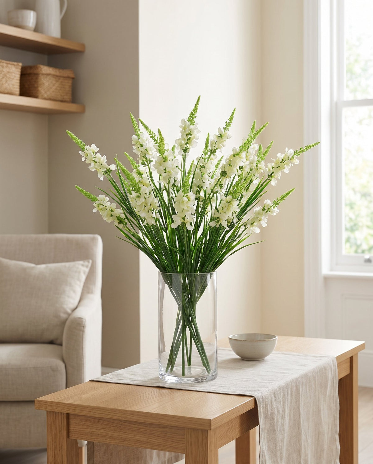 Pack of 6 x 80cm White Larkspur Artifical Stem styled in a room
