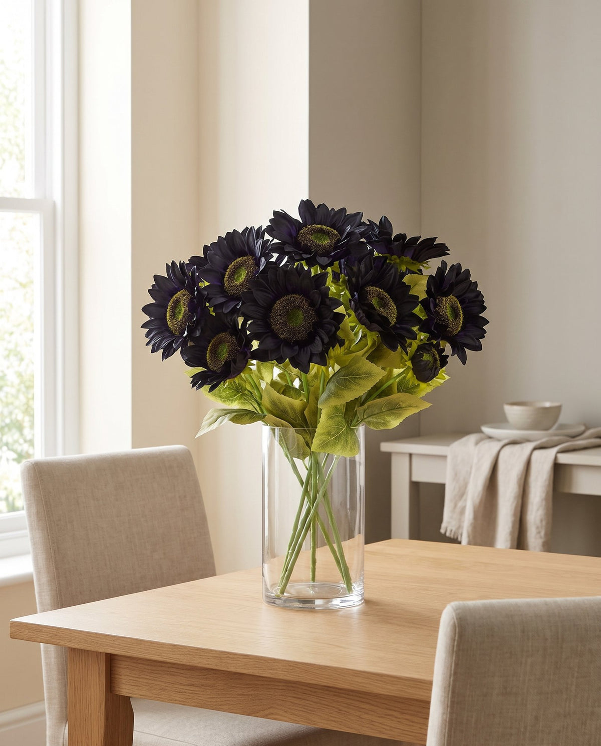 Pack of 6 x 88cm Purple Artificial Sunflower - 18 heads styled in a room