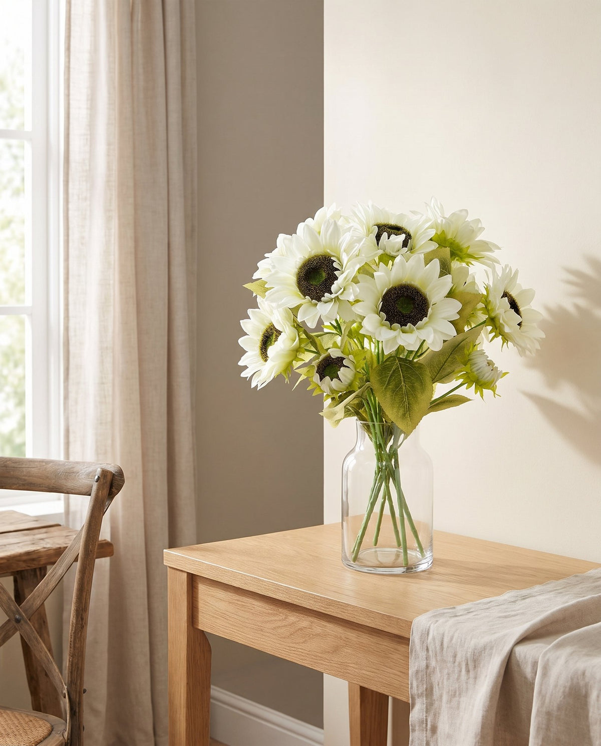 Pack of 6 x 88cm White Artificial Sunflower - 18 heads styled in a room