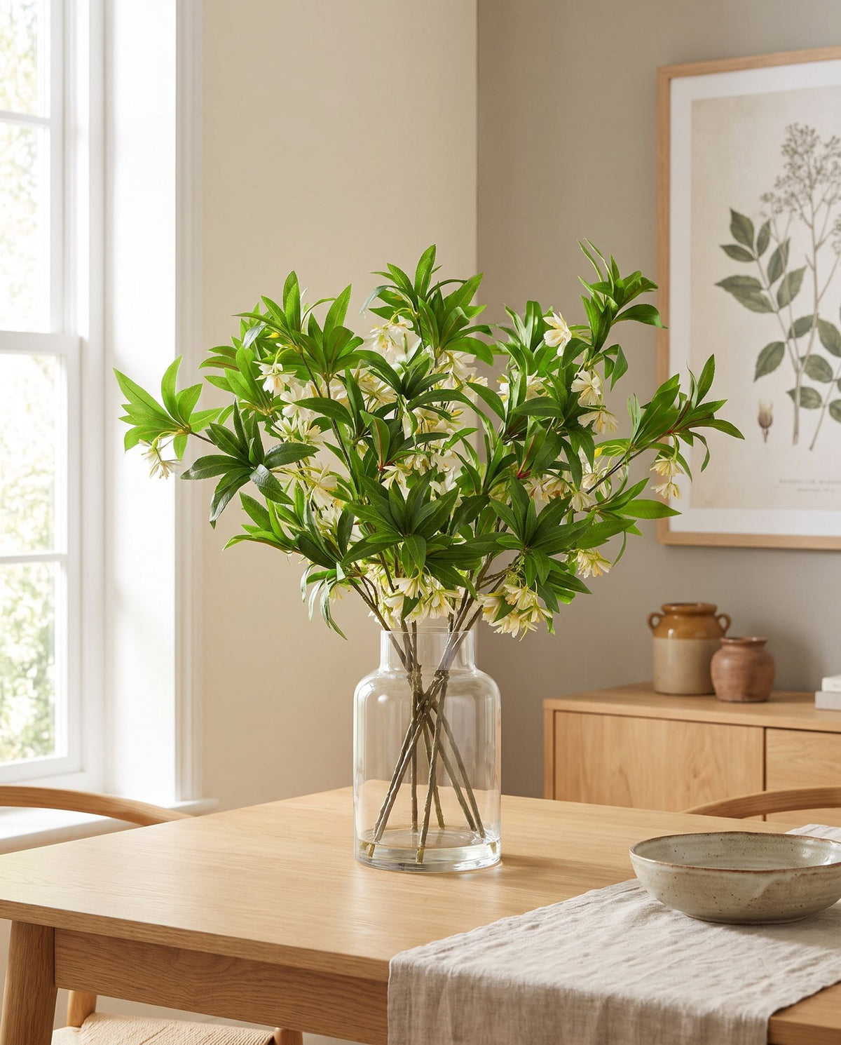 Pack of 6 x 90cm Artificial Hainan Elaeocarpus Stem styled in a room