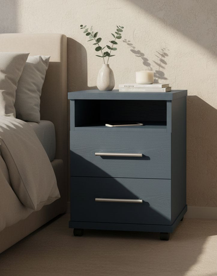 Braemar two drawer wide bedside in Alby Blue