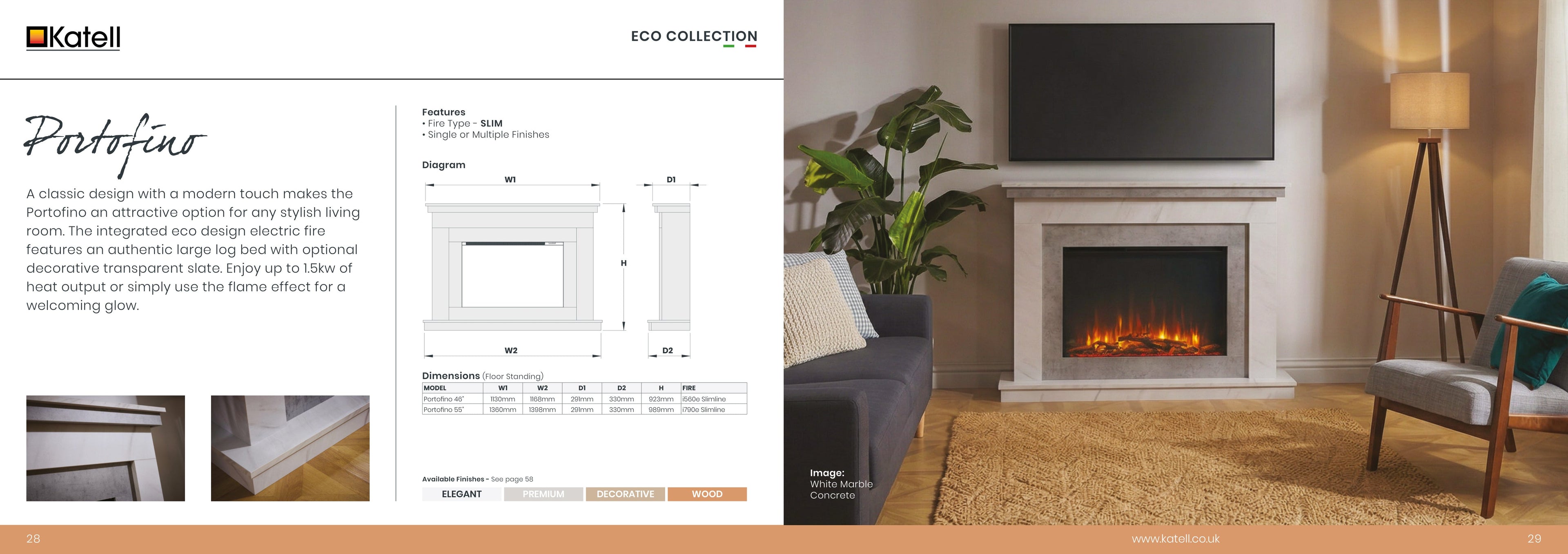 Katell Portofino electric fireplace in a room setting