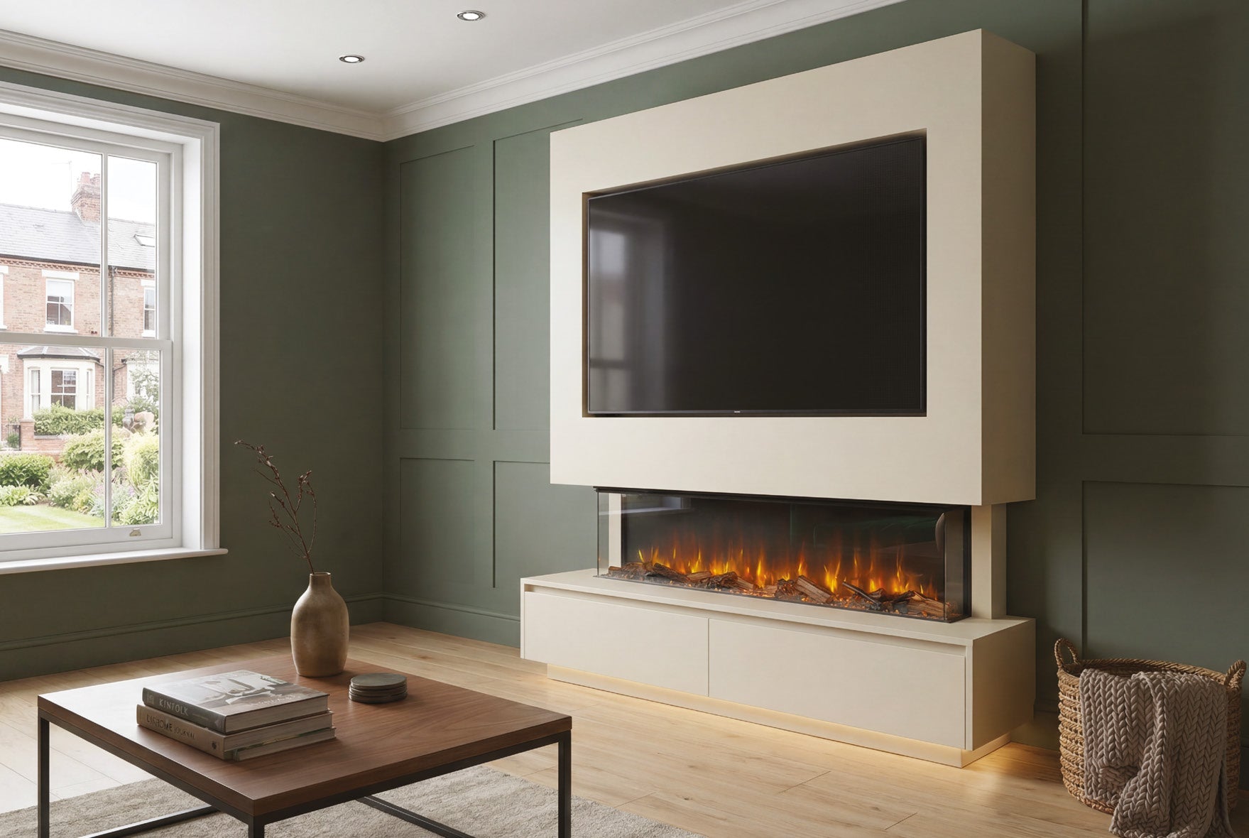 Katell Rivello media wall electric fireplace