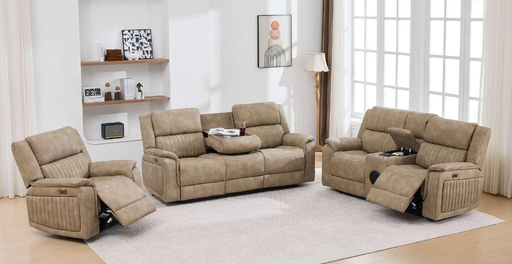 Roma fabric power recliner suite in Bark