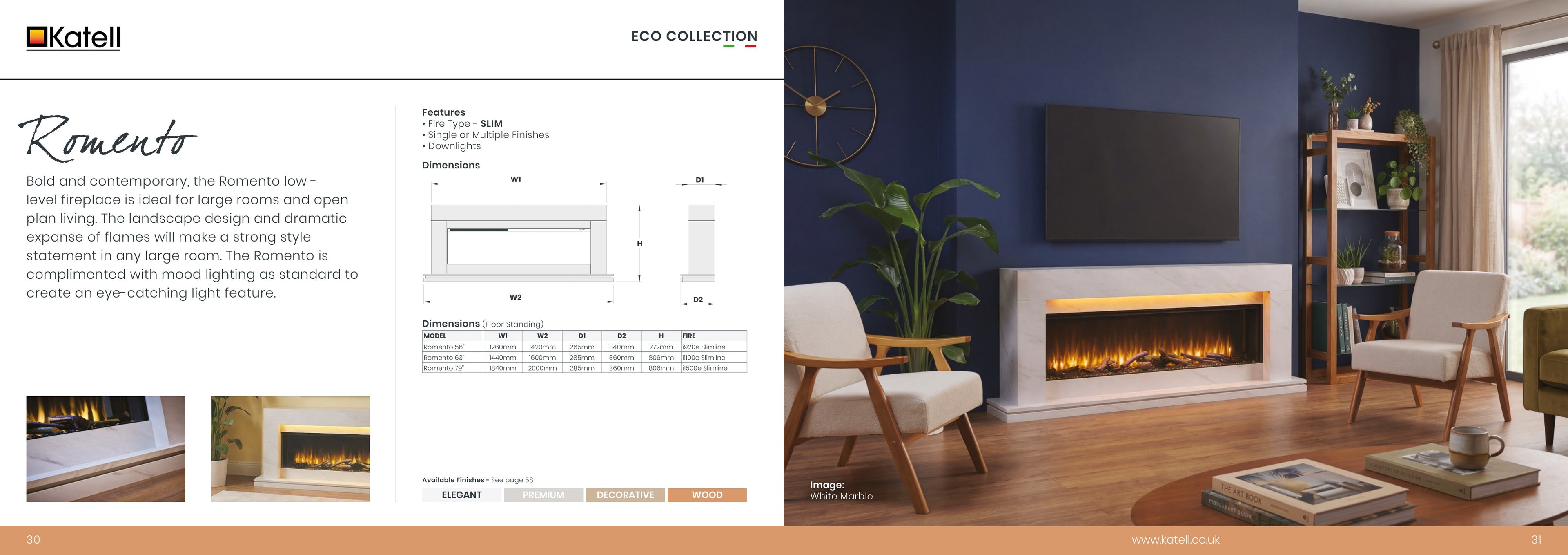 Katell Romento electric fireplace in a room setting
