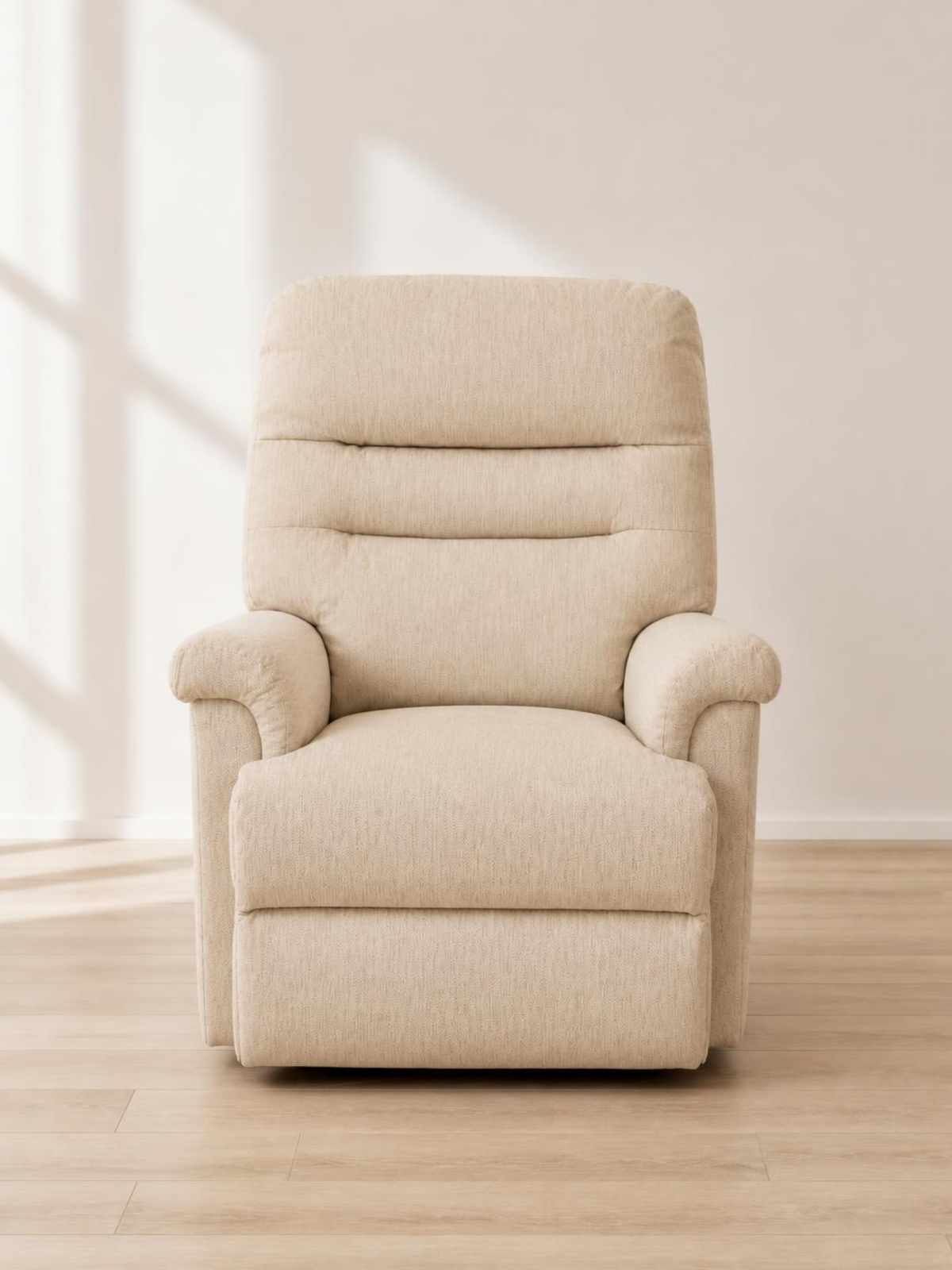 Serenity Lift & Rise Recliner Chair – Natural Beige Fabric – front view