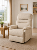 Serenity Lift & Rise Recliner Chair – Natural Beige Fabric – in a living room