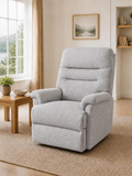 Serenity Lift & Rise Recliner Chair – Soft Silver Grey Fabric – in a living room