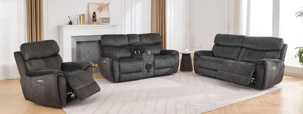 Seville fabric power recliner suite in Graphite