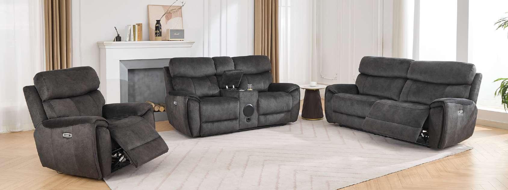 Seville fabric power recliner suite in Graphite