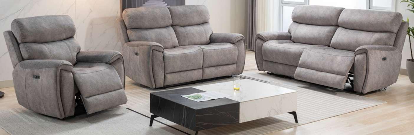 Seville fabric power recliner suite in Silver
