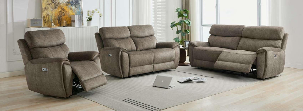 Seville fabric power recliner suite in Taupe