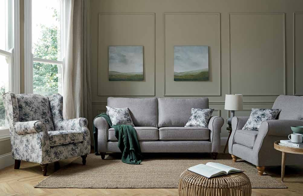 Sophia traditional fabric sofa with scrolled arms