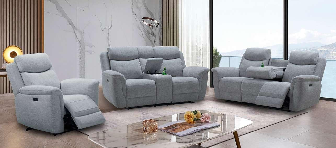 Tamla corded fabric recliner suite in Silver