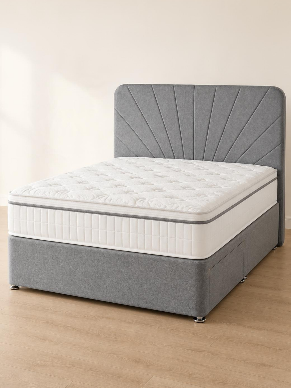 Ted 1000 divan set – from the foot end showing headboard, base and mattress
