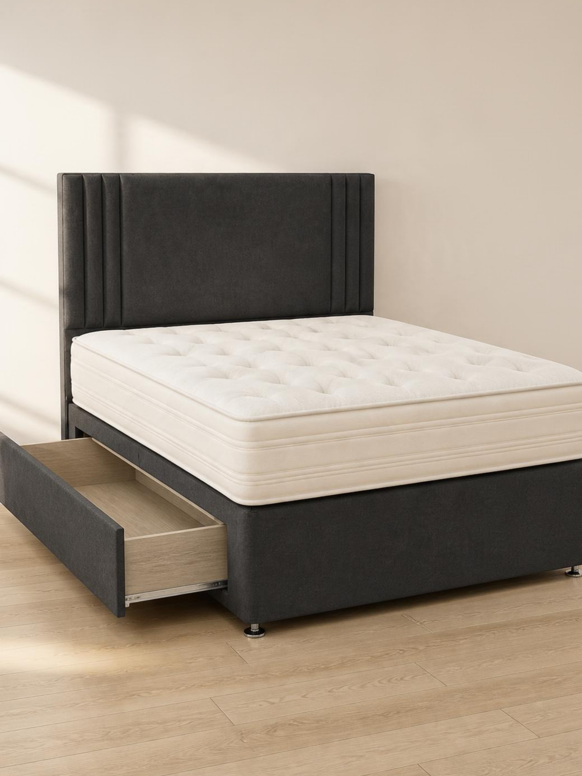 Titan 2 Drawers Divan Set & 24" HB Package Deal – drawers open