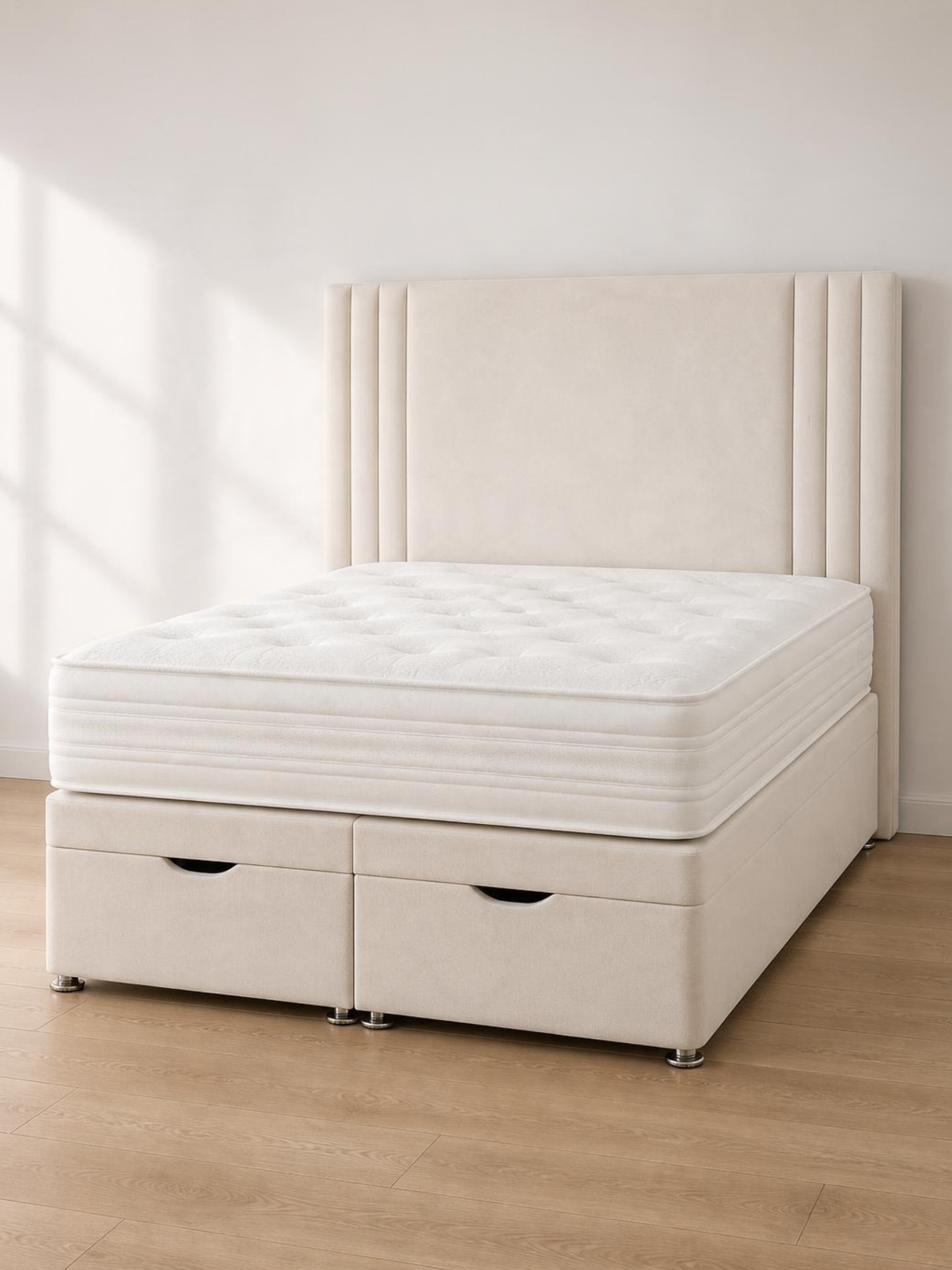 Titan Ottoman Storage Opening Divan Set & 24" HB Package Deal – hero three-quarter view