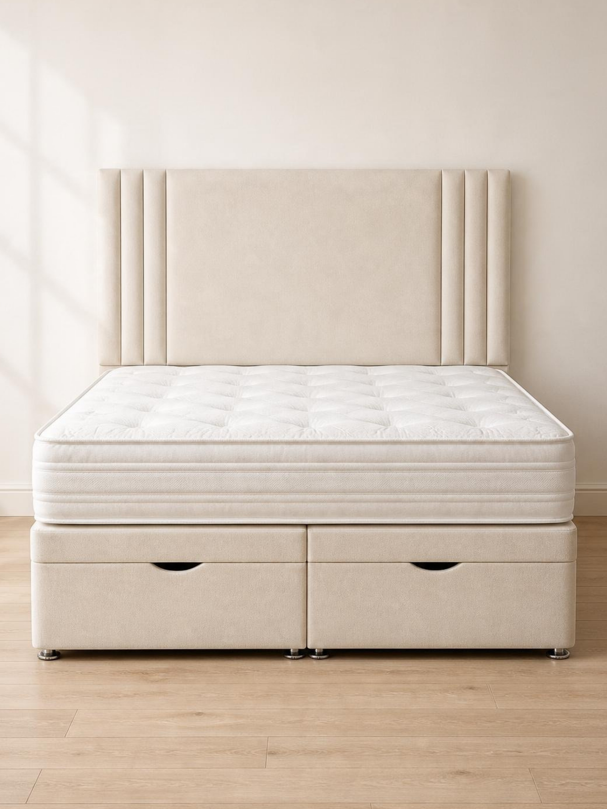Titan Ottoman Storage Opening Divan Set & 24" HB Package Deal – front view