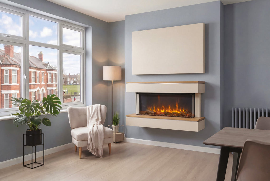 Katell Turin wall-mounted electric fireplace with mood lighting