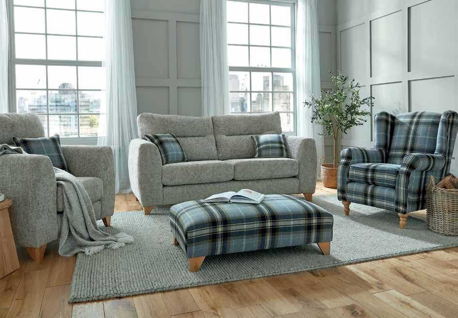 Viena fabric sofa range with wing back chair and bench stool